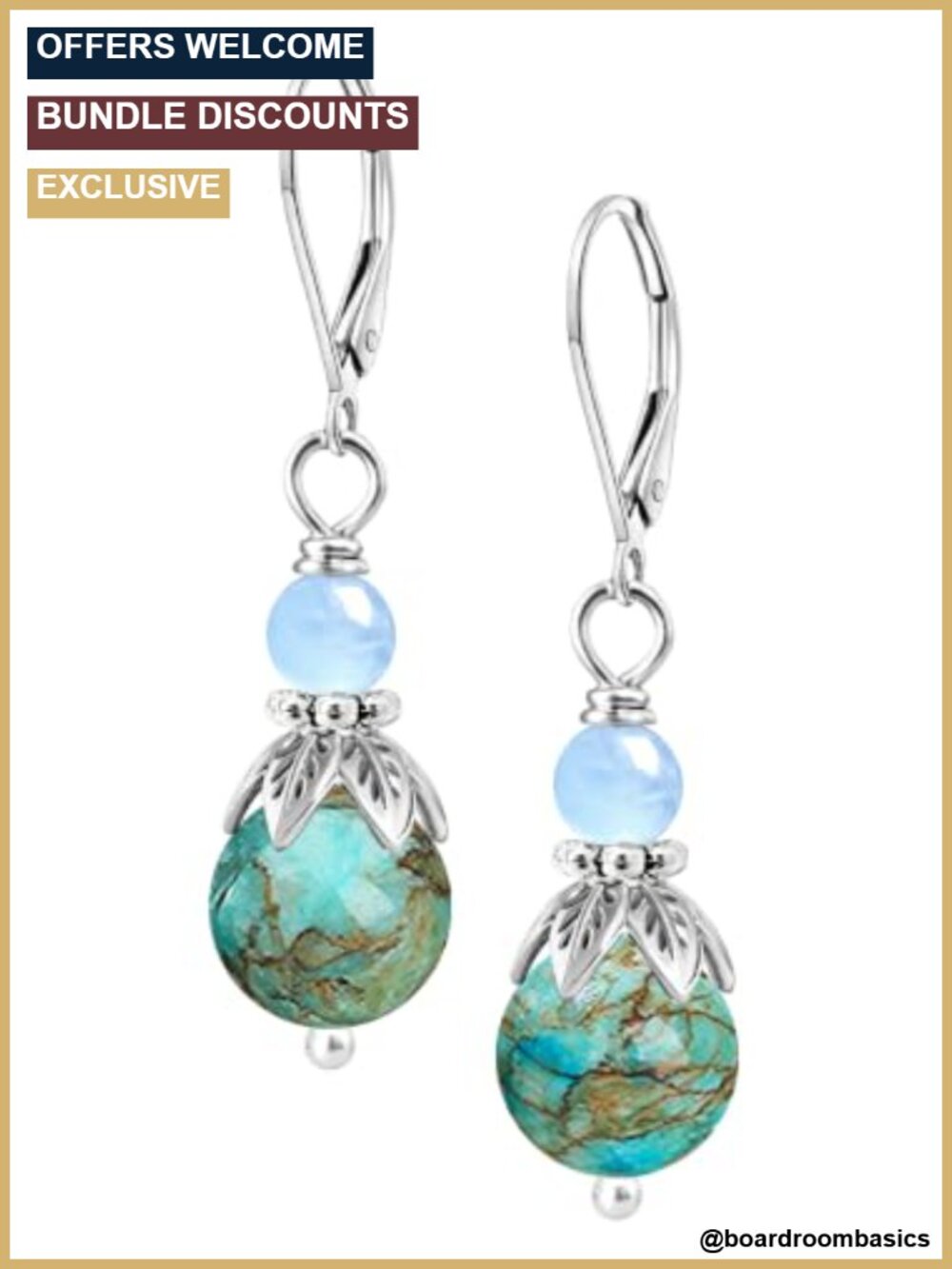Platinum Plated Silver Leverback Dangle Drop Earrings Natural Aquamarine